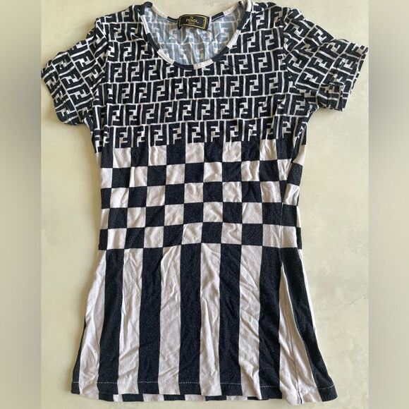 VINTAGE FENDI TOP BLACK & WHITE CHECKERED ICONIC HTF TOP MEDIUM SIZE 44 EURO? - Picture 1 of 5